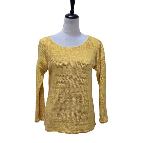 Tommy Bahama Butter Yellow Knit Sweater Women’s M Lightweight Cotton Coastal - Picture 1 of 7